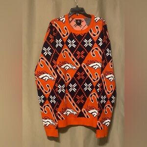 Denver Broncos NFL Team Apparel Candy Cane Repeat Sweater Orange Men’s 2XL